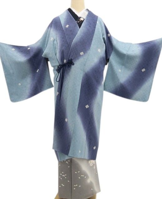 【新品・道中着】源氏香 着物 正絹 ロング丈 仕付け糸付 tomihisa“熱き思いを胸に抱き香を湛えて染め出づる”9688