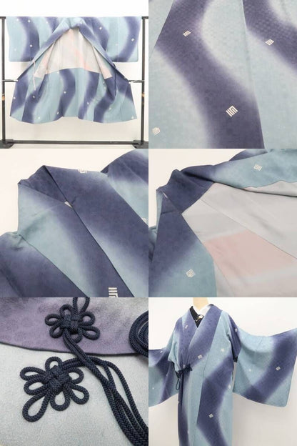【新品・道中着】源氏香 着物 正絹 ロング丈 仕付け糸付 tomihisa“熱き思いを胸に抱き香を湛えて染め出づる”9688