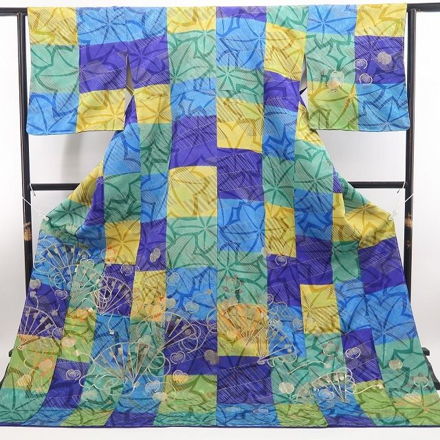 【新品・訪問着】橘 市松 着物 正絹 仕付け糸付 トールサイズ tomihisa”鮮やかな市松に吉祥の煌めきを重ねて”9693