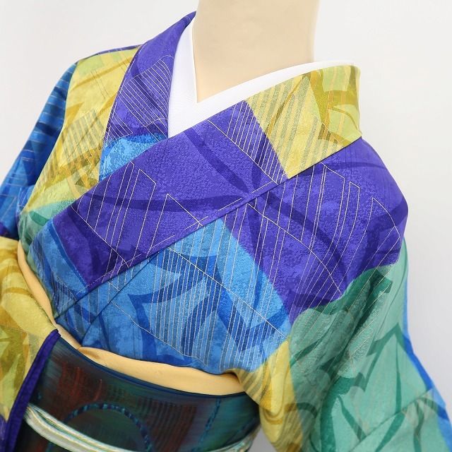 【新品・訪問着】橘 市松 着物 正絹 仕付け糸付 トールサイズ tomihisa”鮮やかな市松に吉祥の煌めきを重ねて”9693