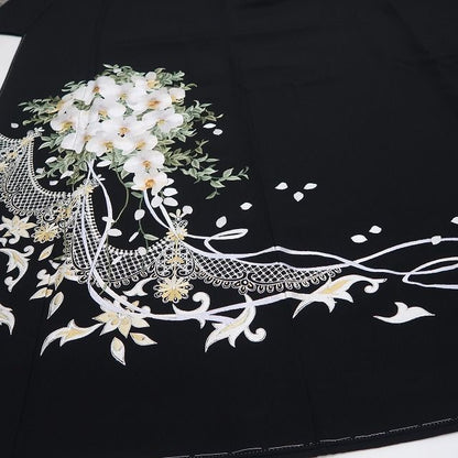 【新品・黒留袖】ますいわ屋謹製 優梛達也 落款 総刺繍 胡蝶蘭 比翼仕立て 着物正絹 仕付け糸付 tomihisa”晴れの日を祝福する胡蝶蘭”9698