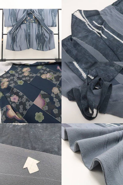 【新品・道中着】モノトーン 着物 正絹 仕付け糸付 ロング丈 tomihisa”モノトーンに大胆な遊びを添えて”9699