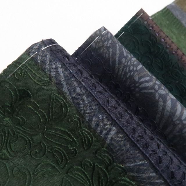 【新品・付下げ】前田仁仙 落款 更紗 スワトウ・蘇州刺繍 着物 正絹 仕付け糸付tomihisa “まだ見ぬ世界で夢を見る”9710