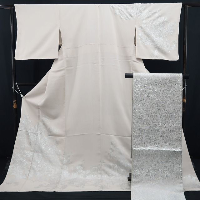 【新品・訪問着/袋帯】２点セット 金彩友禅 和田全央 落款 着物 正絹 仕付け糸付 トールサイズ tomihisa”白銀で魅せる気品の佇まい”9714