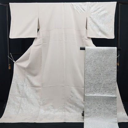 【新品・訪問着/袋帯】２点セット 金彩友禅 和田全央 落款 着物 正絹 仕付け糸付 トールサイズ tomihisa”白銀で魅せる気品の佇まい”9714
