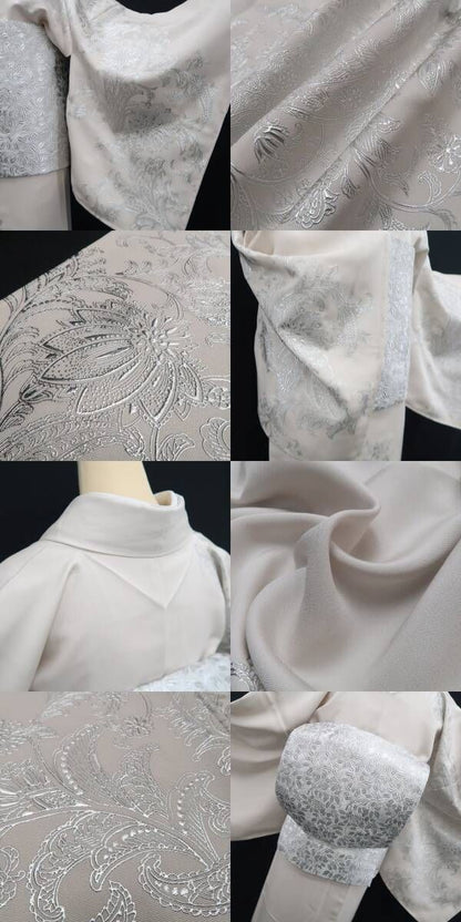 【新品・訪問着/袋帯】２点セット 金彩友禅 和田全央 落款 着物 正絹 仕付け糸付 トールサイズ tomihisa”白銀で魅せる気品の佇まい”9714