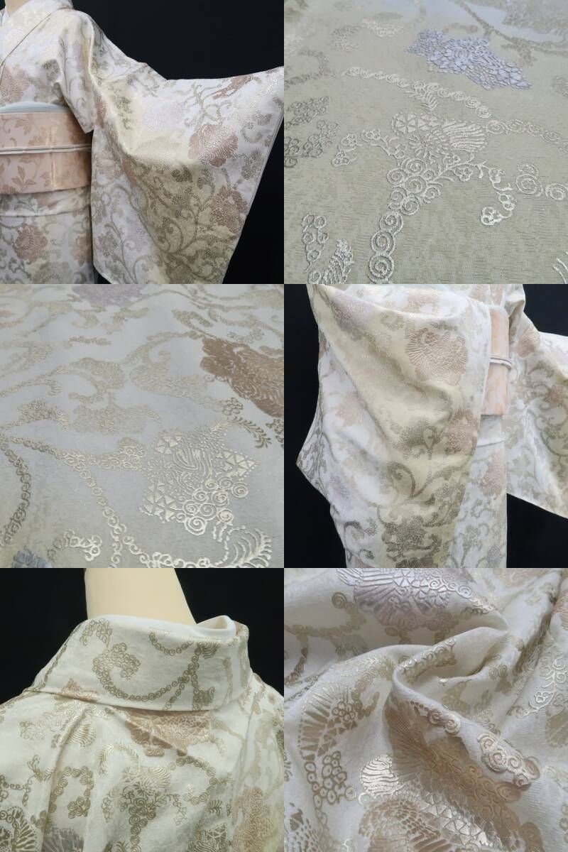 【新品・付下げ】唐花 着物 正絹 仕付け糸付 tomihisa”光を受けて煌めく唐花の微笑み”9715