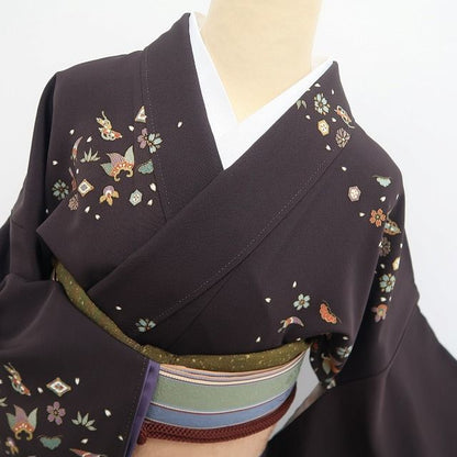 【新品・小紋】京友禅 宝尽くし 着物 正絹 仕付け糸付 トールサイズ tomihisa”近づくほど楽しい宝尽くしの遊び心”9717