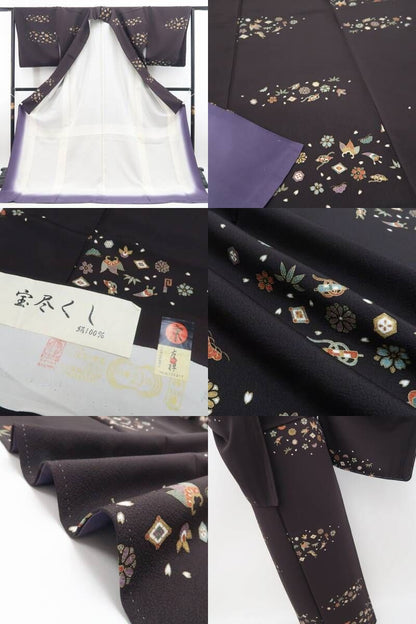 【新品・小紋】京友禅 宝尽くし 着物 正絹 仕付け糸付 トールサイズ tomihisa”近づくほど楽しい宝尽くしの遊び心”9717
