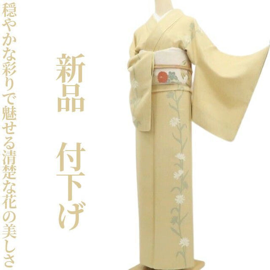 【新品・付下げ】着物 正絹 仕付け糸付 tomihisa”穏やかな彩りで魅せる清楚な花の美しさ”9719