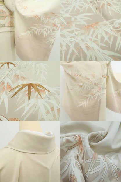 【新品・訪問着】皇室献上作家 北出与三郎 落款 金駒刺繍 笹の葉 着物 正絹 仕付け糸付 tomihisa”笹の葉に宿る自然の静寂と品格”9720