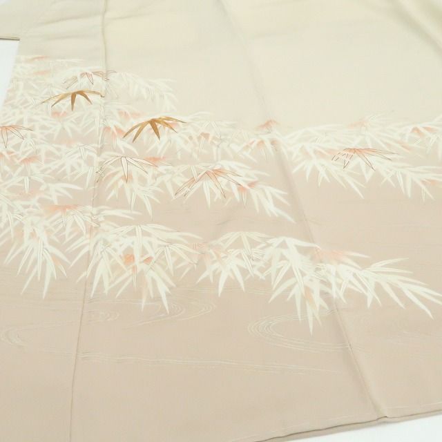 【新品・訪問着】皇室献上作家 北出与三郎 落款 金駒刺繍 笹の葉 着物 正絹 仕付け糸付 tomihisa”笹の葉に宿る自然の静寂と品格”9720