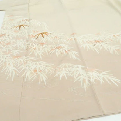 【新品・訪問着】皇室献上作家 北出与三郎 落款 金駒刺繍 笹の葉 着物 正絹 仕付け糸付 tomihisa”笹の葉に宿る自然の静寂と品格”9720