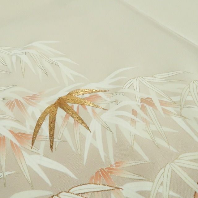 【新品・訪問着】皇室献上作家 北出与三郎 落款 金駒刺繍 笹の葉 着物 正絹 仕付け糸付 tomihisa”笹の葉に宿る自然の静寂と品格”9720