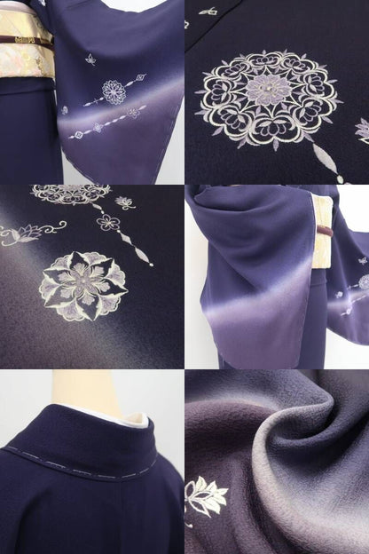 【新品・訪問着】山口美術織物謹製 落款 総刺繍 着物 正絹 仕付け糸付 tomihisa”深紫に煌めく洗練の華文”9722