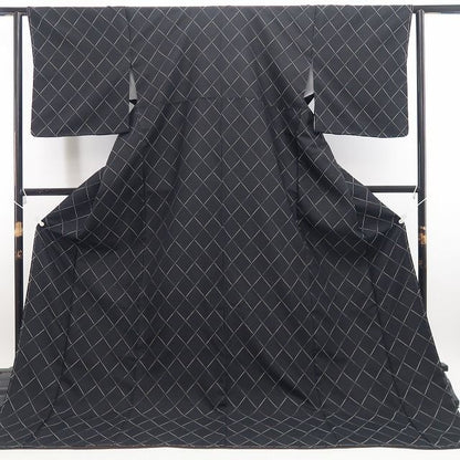 【新品・西陣お召】秦流舎 モノトーン 着物 正絹 仕付け糸付 トールサイズ tomihisa”シンプルだからこそ際立つ格子の表情”9723