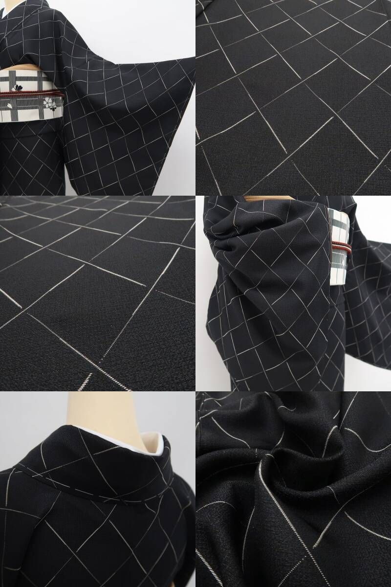 【新品・西陣お召】秦流舎 モノトーン 着物 正絹 仕付け糸付 トールサイズ tomihisa”シンプルだからこそ際立つ格子の表情”9723