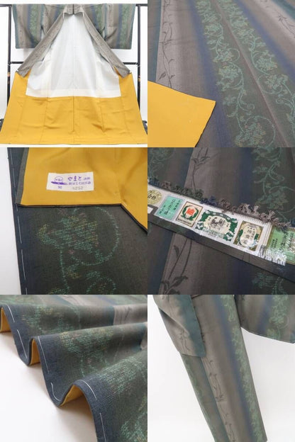 【新品・結城紬】奥順謹製 はたおり娘 やまと扱い 着物 正絹 仕付け糸付 tomihisa”アースカラーで魅せる大人の洒落心”9724