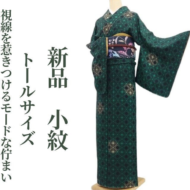 【新品・小紋】着物 正絹 仕付け糸付 トールサイズ tomihisa”視線を惹きつけるモードな佇まい”9726