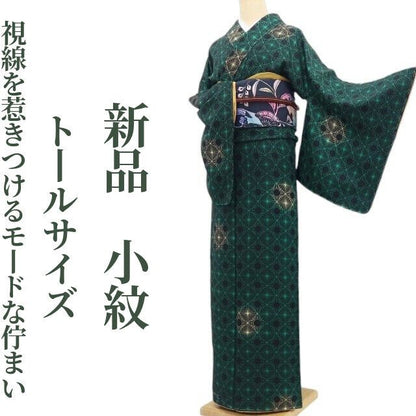 【新品・小紋】着物 正絹 仕付け糸付 トールサイズ tomihisa”視線を惹きつけるモードな佇まい”9726