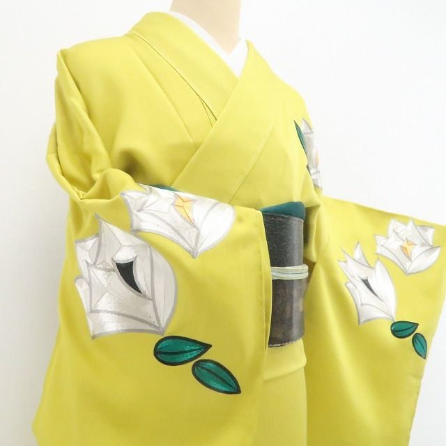 【新品・訪問着】藤林徳扇 落款 銀駒刺繍 着物 正絹 仕付け糸付 tomihisa”鮮やかに咲き誇る気品のモダンフラワー”9729
