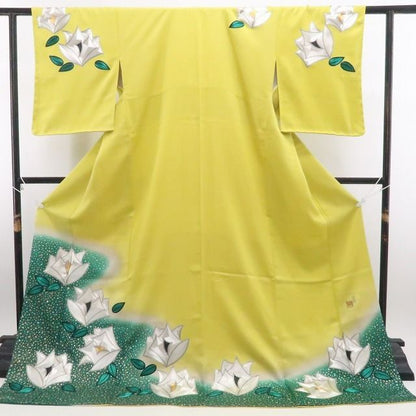 【新品・訪問着】藤林徳扇 落款 銀駒刺繍 着物 正絹 仕付け糸付 tomihisa”鮮やかに咲き誇る気品のモダンフラワー”9729
