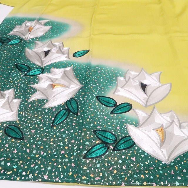 【新品・訪問着】藤林徳扇 落款 銀駒刺繍 着物 正絹 仕付け糸付 tomihisa”鮮やかに咲き誇る気品のモダンフラワー”9729