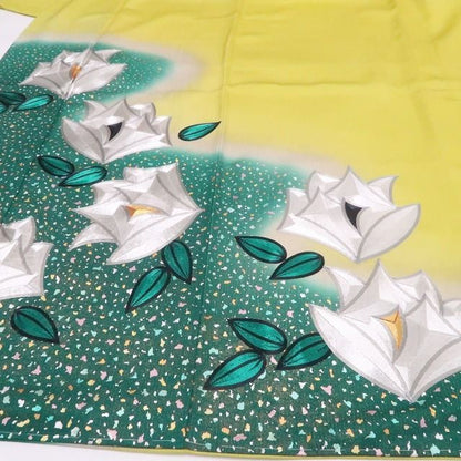 【新品・訪問着】藤林徳扇 落款 銀駒刺繍 着物 正絹 仕付け糸付 tomihisa”鮮やかに咲き誇る気品のモダンフラワー”9729