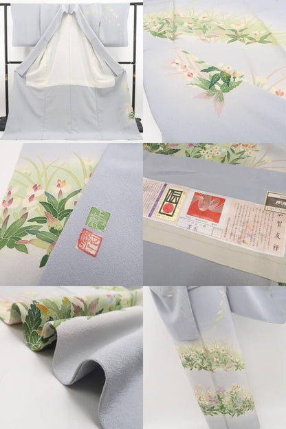 【新品・訪問着】本加賀友禅 押田正一郎 落款 着物 正絹 仕付け糸付 tomihisa”清らかな自然美を纏って”9732