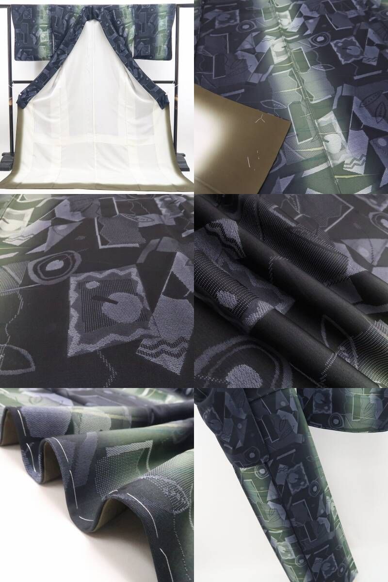 【新品・小紋】モダンアート 希少トールサイズ 着物 正絹 仕付け糸付 tomihisa”アートを纏うように楽しむ洗練の一枚”9734