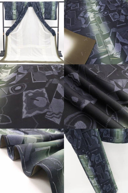 【新品・小紋】モダンアート 希少トールサイズ 着物 正絹 仕付け糸付 tomihisa”アートを纏うように楽しむ洗練の一枚”9734