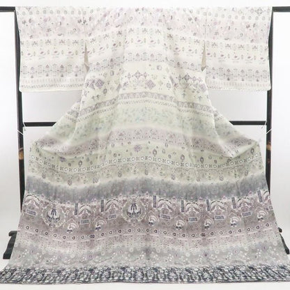 【新品・付下げ訪問着】更紗 花鳥 着物 正絹 仕付け糸付 トールサイズ tomihisa“視線を釘付け！更紗で叶う大人の魅力”9735