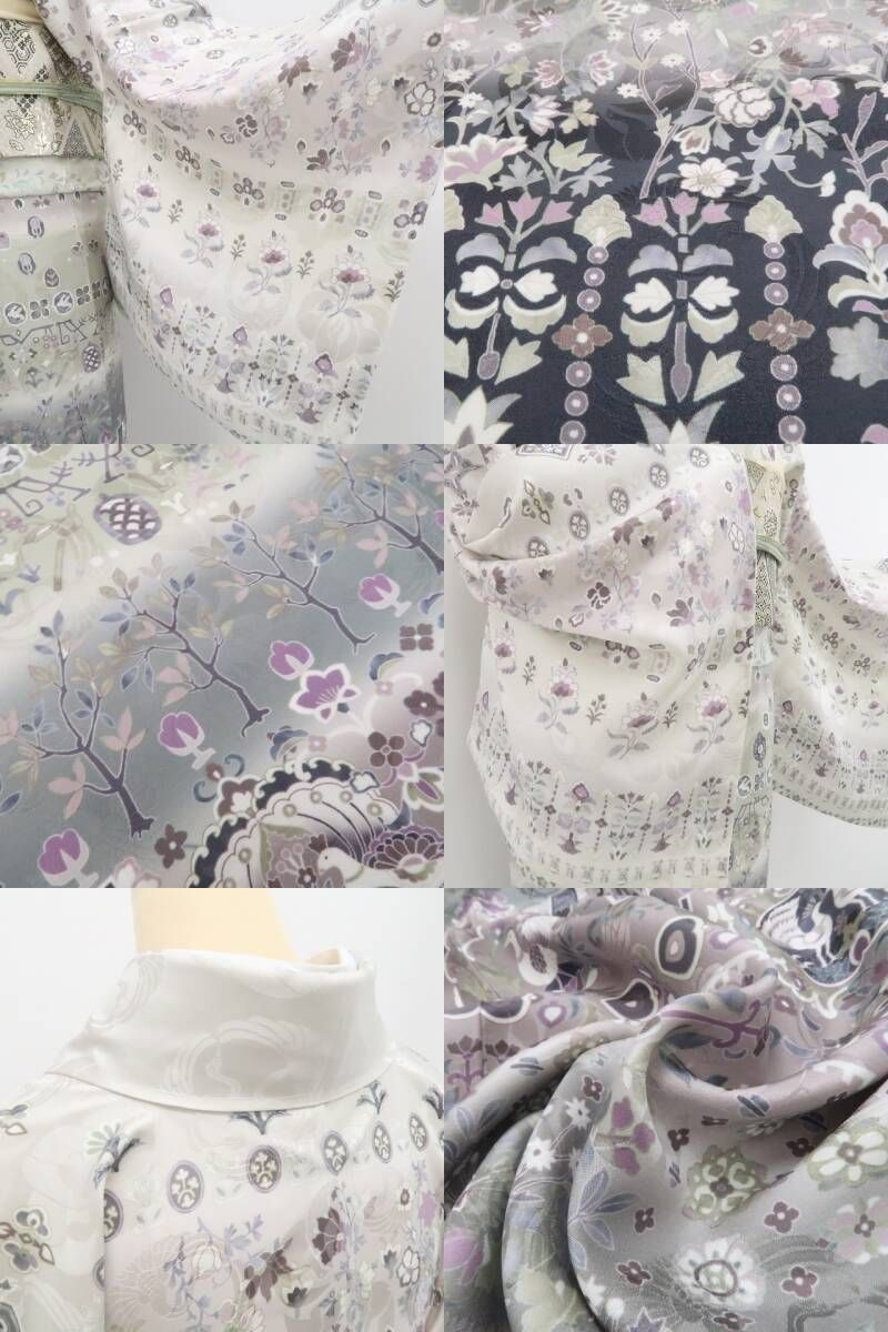 【新品・付下げ訪問着】更紗 花鳥 着物 正絹 仕付け糸付 トールサイズ tomihisa“視線を釘付け！更紗で叶う大人の魅力”9735