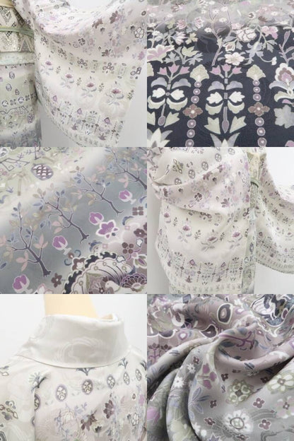 【新品・付下げ訪問着】更紗 花鳥 着物 正絹 仕付け糸付 トールサイズ tomihisa“視線を釘付け！更紗で叶う大人の魅力”9735