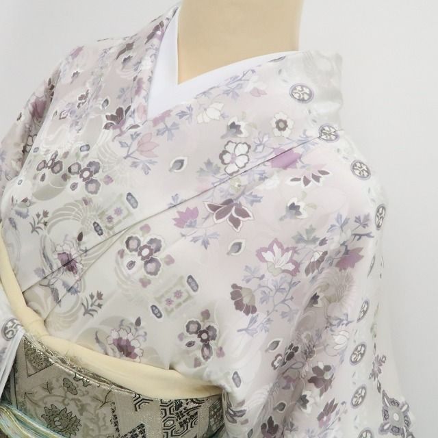 【新品・付下げ訪問着】更紗 花鳥 着物 正絹 仕付け糸付 トールサイズ tomihisa“視線を釘付け！更紗で叶う大人の魅力”9735