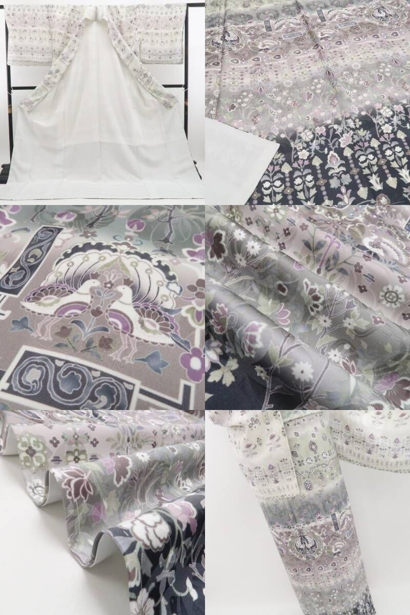 【新品・付下げ訪問着】更紗 花鳥 着物 正絹 仕付け糸付 トールサイズ tomihisa“視線を釘付け！更紗で叶う大人の魅力”9735