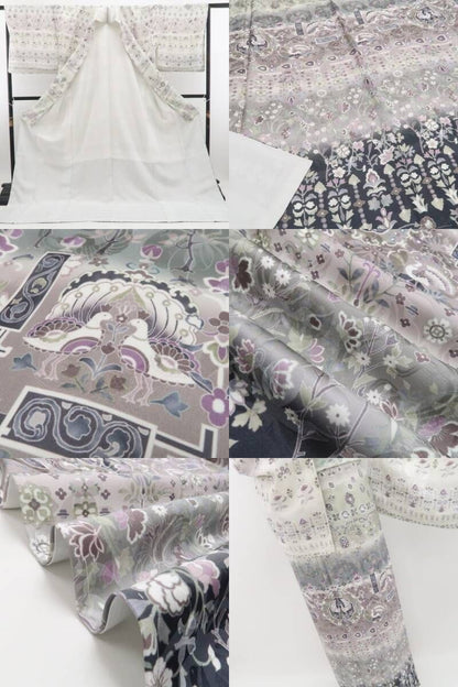 【新品・付下げ訪問着】更紗 花鳥 着物 正絹 仕付け糸付 トールサイズ tomihisa“視線を釘付け！更紗で叶う大人の魅力”9735