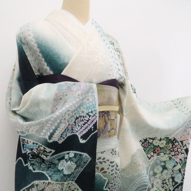 【美品・訪問着】辻ヶ花 落款 作家物 銀通し 着物 正絹 仕付け糸付 希少トールサイズ tomihisa“変幻自在に咲き誇る華”9743