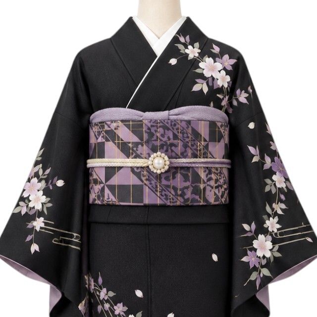【美品・袋帯】螺鈿作家 藤本隆士 落款 着物 正絹 tomihisa”紫に響き合う螺鈿と唐花のエレガンス”9748