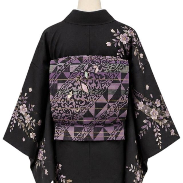 【美品・袋帯】螺鈿作家 藤本隆士 落款 着物 正絹 tomihisa”紫に響き合う螺鈿と唐花のエレガンス”9748