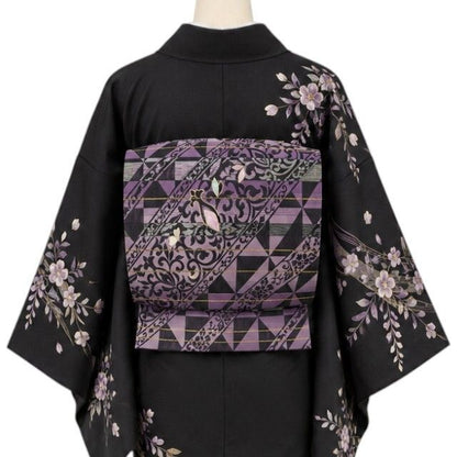 【美品・袋帯】螺鈿作家 藤本隆士 落款 着物 正絹 tomihisa”紫に響き合う螺鈿と唐花のエレガンス”9748