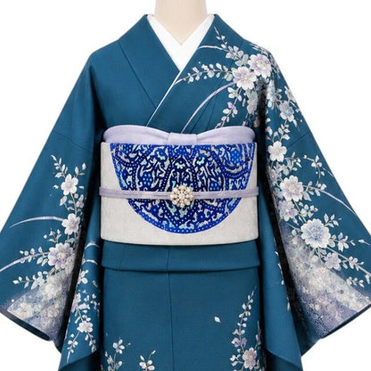 【美品・袋帯】ベロア 着物 正絹 tomihisa”眩い光を閉じ込めた青の幻想景”9749
