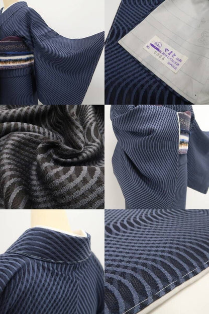 【新品・お召】やまと誂製 着物 仕付け糸付 tomihisa”シンプルに映える流線の美しさ”9751