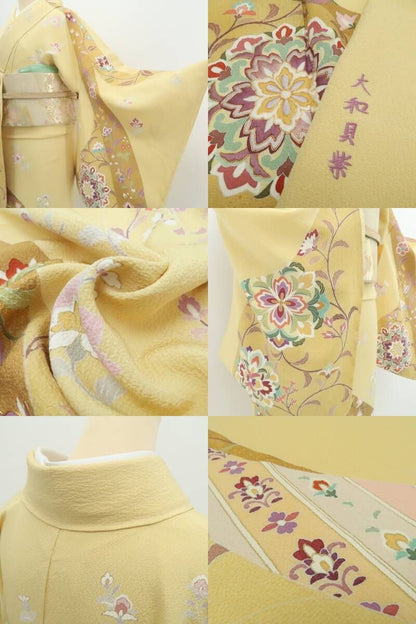 【新品・訪問着】大和貝紫 金駒刺繍 唐花 着物 正絹 仕付け糸付 tomihisa”穏やかに微笑む唐花の祝福”9754
