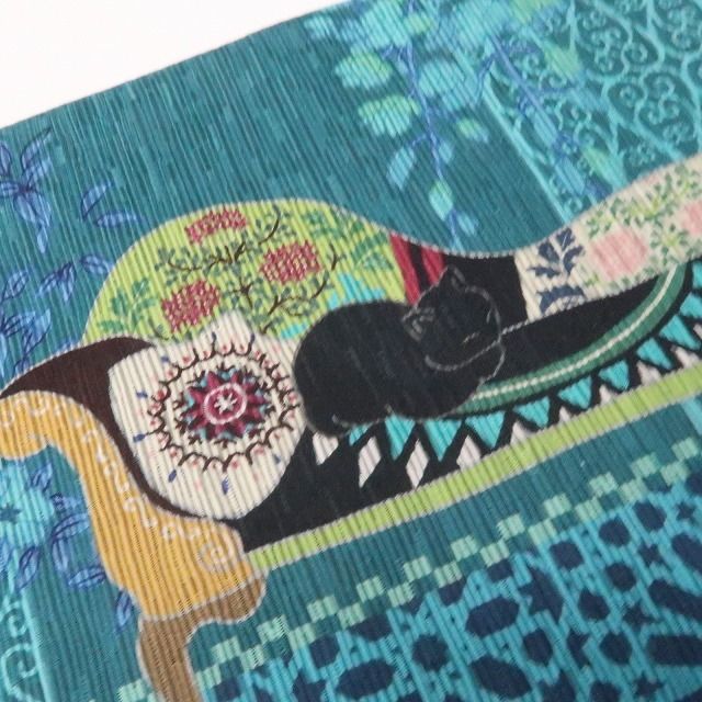 【美品・半幅小袋帯】猫 リバーシブル 着物 浴衣 tomihisa”気ままな黒猫を連れて楽しむ着物時間”9759
