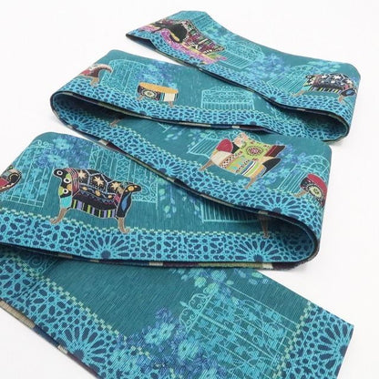 【美品・半幅小袋帯】猫 リバーシブル 着物 浴衣 tomihisa”気ままな黒猫を連れて楽しむ着物時間”9759