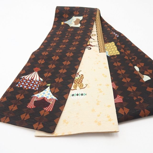 【新品・半幅小袋帯】メリーゴーランド×サーカス リバーシブル 着物 浴衣 正絹 tomihisa”装いに楽しげな物語を映して”9761