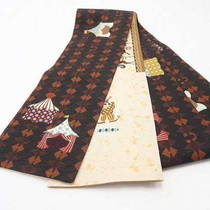 【新品・半幅小袋帯】メリーゴーランド×サーカス リバーシブル 着物 浴衣 正絹 tomihisa”装いに楽しげな物語を映して”9761
