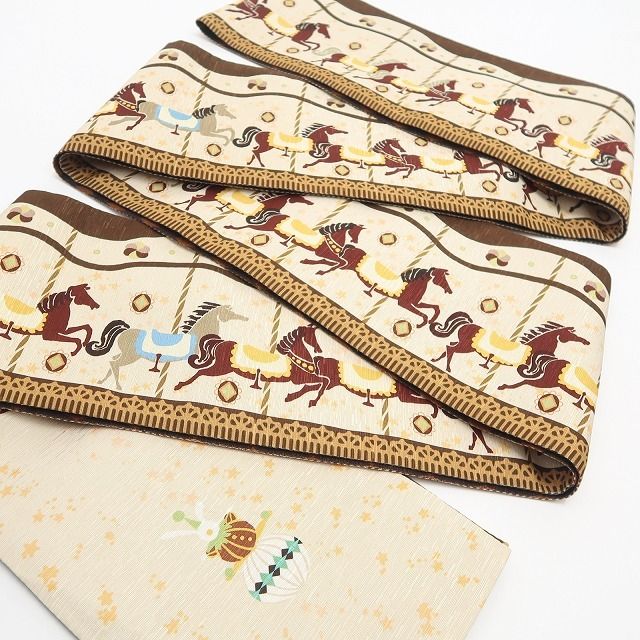 【新品・半幅小袋帯】メリーゴーランド×サーカス リバーシブル 着物 浴衣 正絹 tomihisa”装いに楽しげな物語を映して”9761