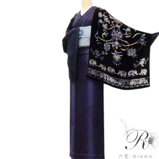 六花-RIKKA- 新品 シルク 岡重 OKAJIMA ベルベット 透かし柄 大判ショール A1